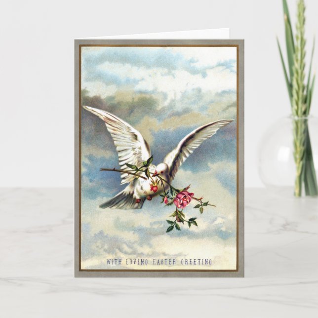Falln Easter Dove with Roses Holiday Card (Front)