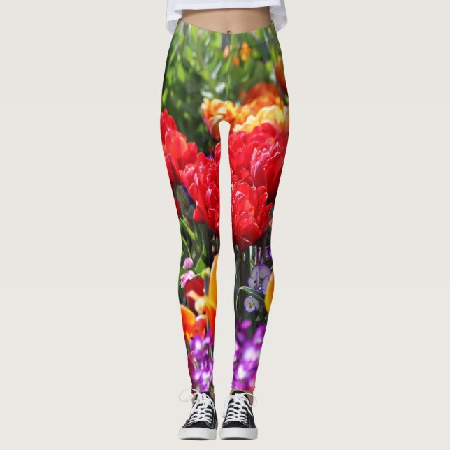 Falln Floral Crimson Waves Leggings (Front)
