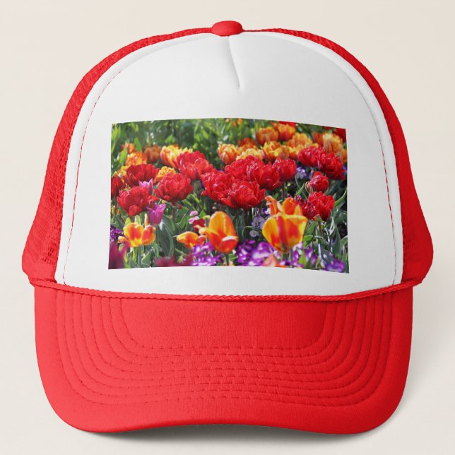 Falln Floral Crimson Waves Trucker Hat (Front)