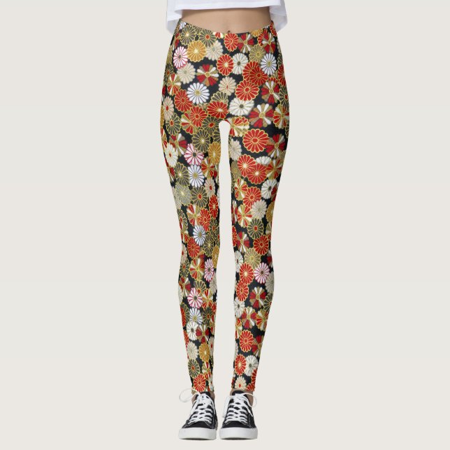 Falln Golden Chrysanthemums Leggings (Front)