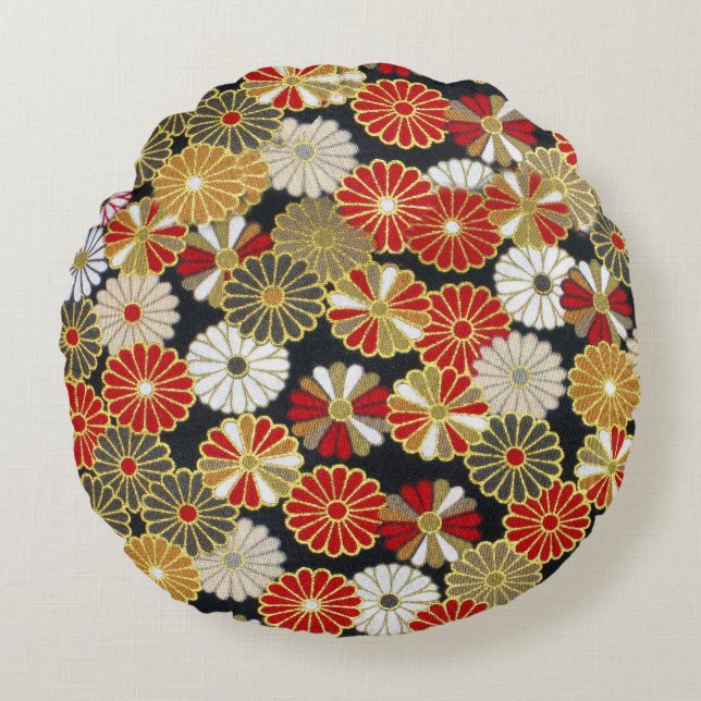 Falln Golden Chrysanthemums Round Cushion (Front)