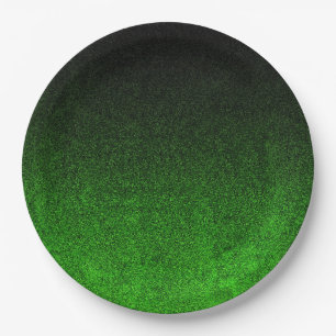 Falln Green & Black Glitter Gradient Paper Plate