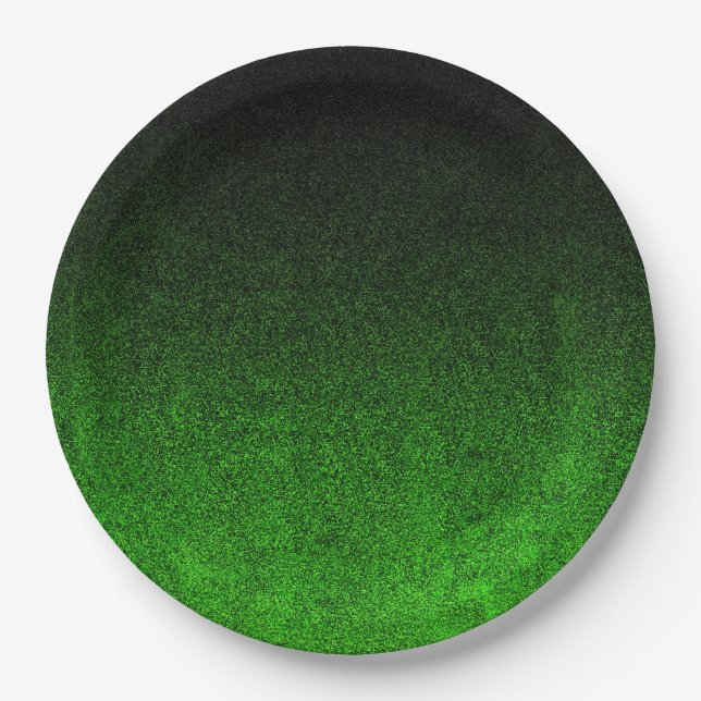 Falln Green & Black Glitter Gradient Paper Plate (Front)