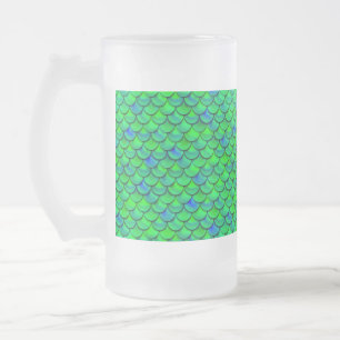 Falln Green Blue Scales Frosted Glass Beer Mug
