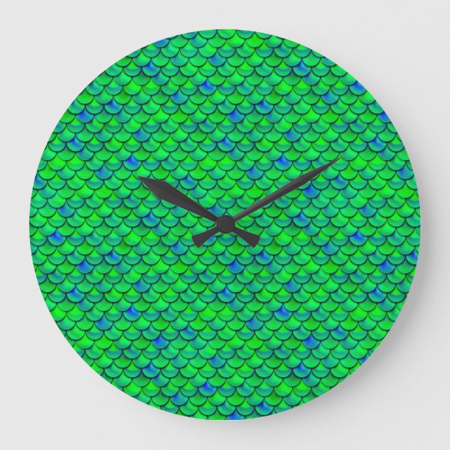 Falln Green Blue Scales Large Clock (Front)