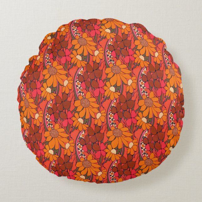 Falln Groovy Flowers Round Cushion (Front)