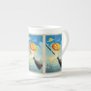 Falln Happy Halloween Pumpkin Witch Bone China Mug