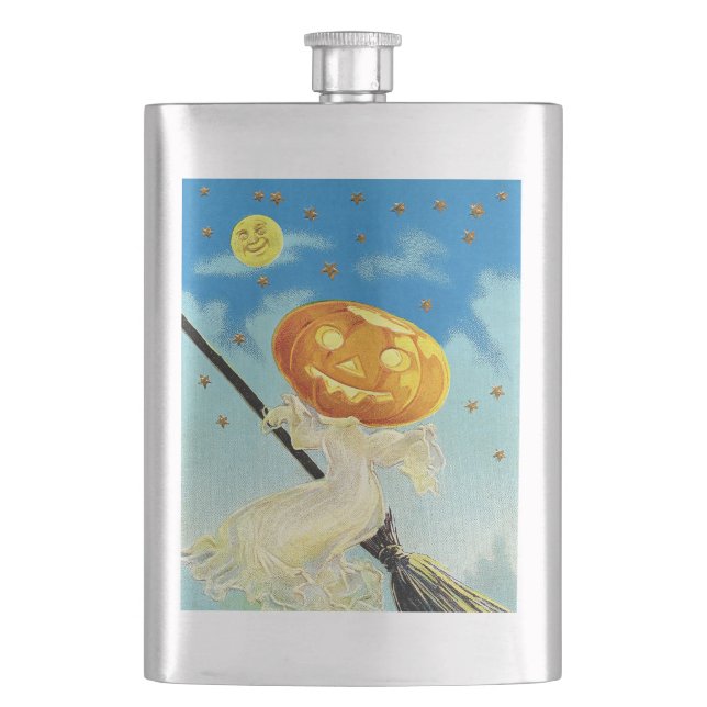 Falln Happy Halloween Pumpkin Witch Hip Flask (Front)