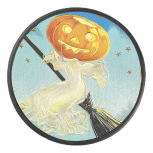 Falln Happy Halloween Pumpkin Witch Hockey Puck