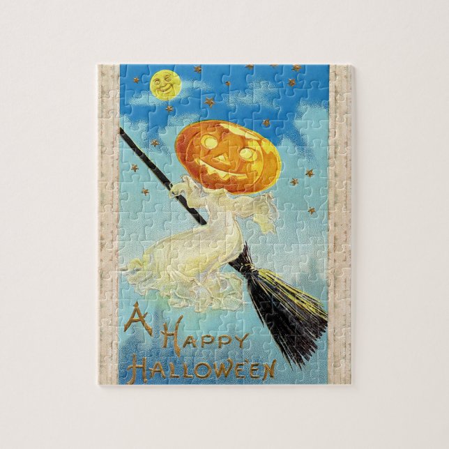 Falln Happy Halloween Pumpkin Witch Jigsaw Puzzle (Vertical)