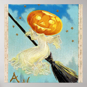 Falln Happy Halloween Pumpkin Witch Poster