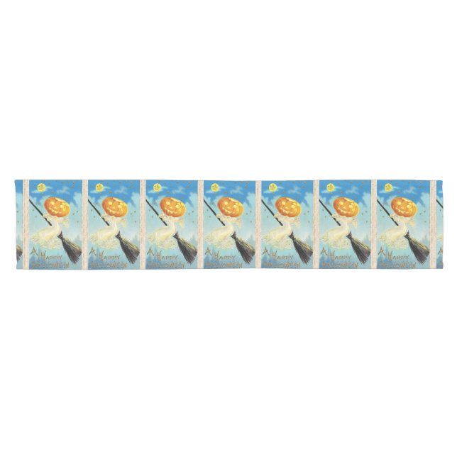 Falln Happy Halloween Pumpkin Witch Short Table Runner (Horizontal)