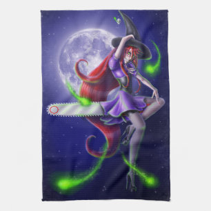 Falln Happy Halloween Pumpkin Witch Tea Towel