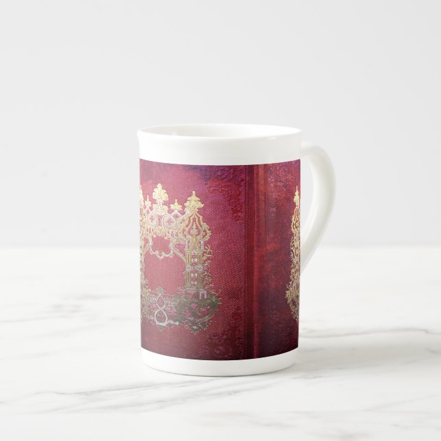 Falln Ink Stained Crimson Bone China Mug (Front Right)