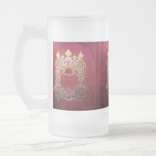 Falln Ink Stained Crimson Frosted Glass Beer Mug