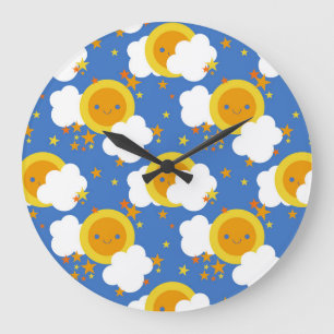 Falln Kawaii Moon, Stars, Sunshine Large Clock