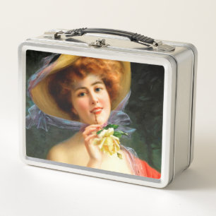 Falln Lady in Red Metal Lunch Box