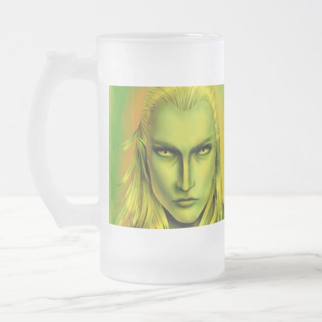 Falln Male Forest Elf Frosted Glass Beer Mug (Left)