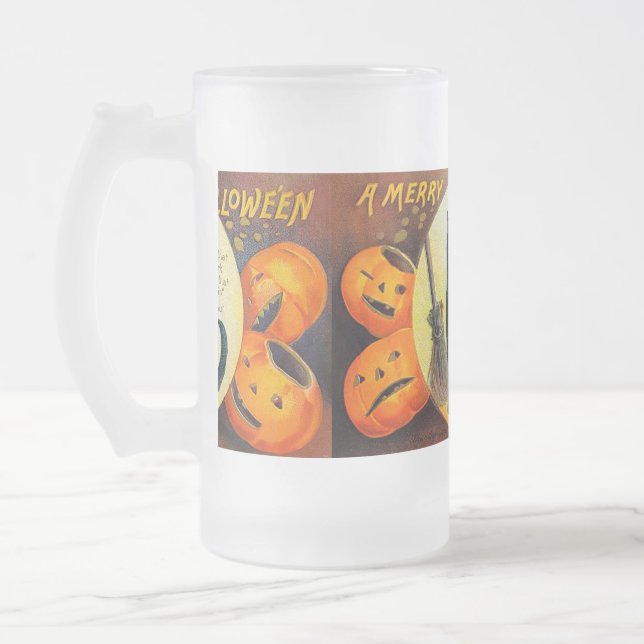 Falln Merry Halloween Cat Frosted Glass Beer Mug (Left)