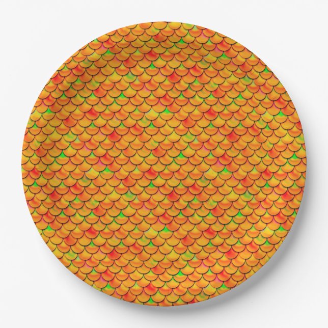 Falln Orange and Green Scales Paper Plate (Front)