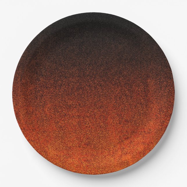 Falln Orange & Black Glitter Gradient Paper Plate (Front)