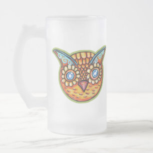Falln Orange Owl Vintage Halloweenies Frosted Glass Beer Mug