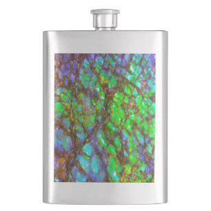 Falln Peacock Ammolite Hip Flask