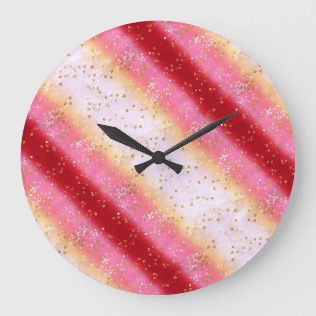 Falln Pink Sakura Sunrise Large Clock (Front)