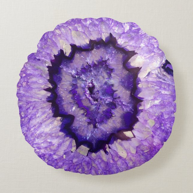Falln Purple Agate Geode Round Cushion (Front)