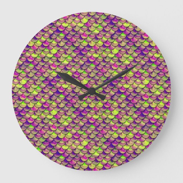 Falln Purple and Green Scales Large Clock (Front)