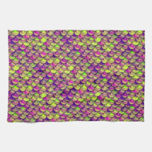 Falln Purple and Green Scales Tea Towel