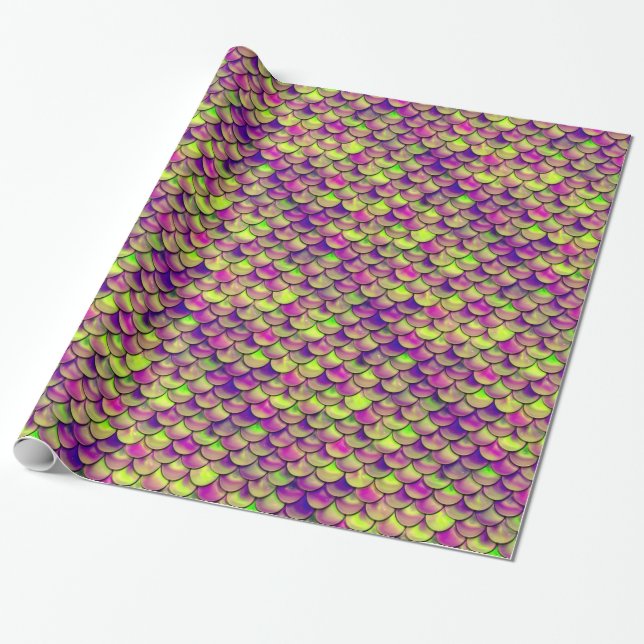 Falln Purple and Green Scales Wrapping Paper (Unrolled)