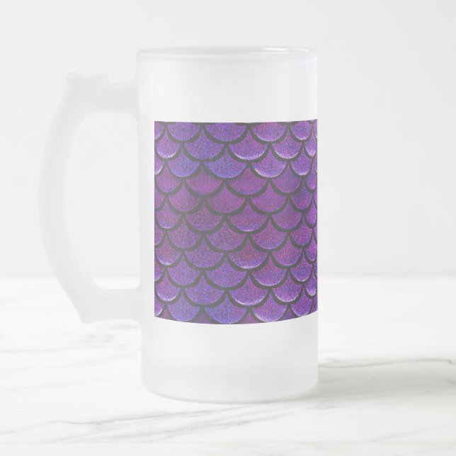 Falln Purple & Blue Mermaid Scales Frosted Glass Beer Mug (Left)