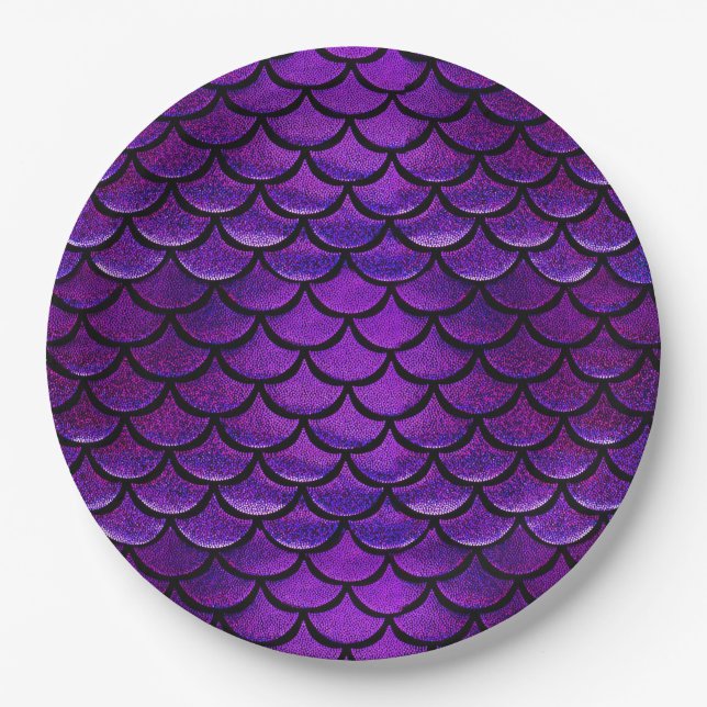 Falln Purple & Blue Mermaid Scales Paper Plate (Front)