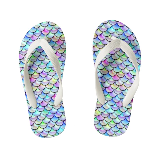 Falln Rainbow Bubble Mermaid Scales Kid's Flip Flops (Footbed)
