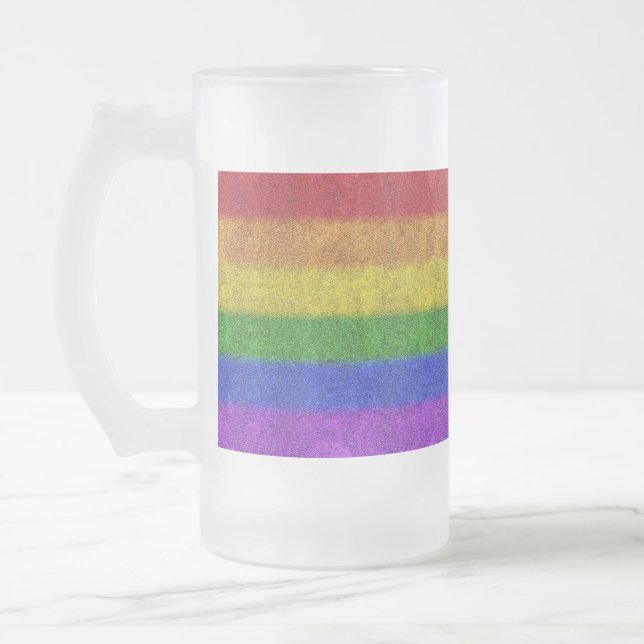 Falln Rainbow Glitter Gradient Frosted Glass Beer Mug (Left)