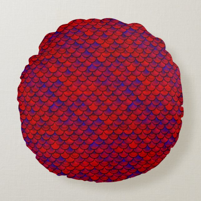 Falln Red and Purple Scales Round Cushion (Front)