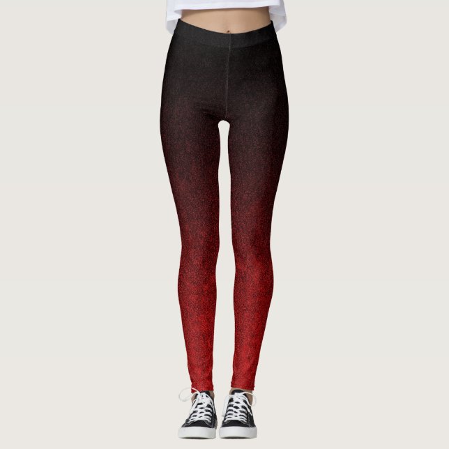 Falln Red & Black Glitter Gradient Leggings (Front)