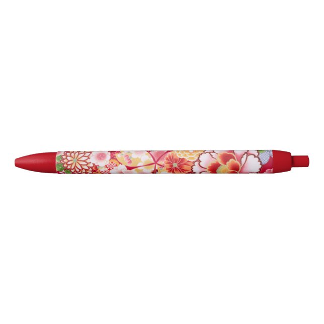 Falln Red Floral Burst Black Ink Pen (Front)