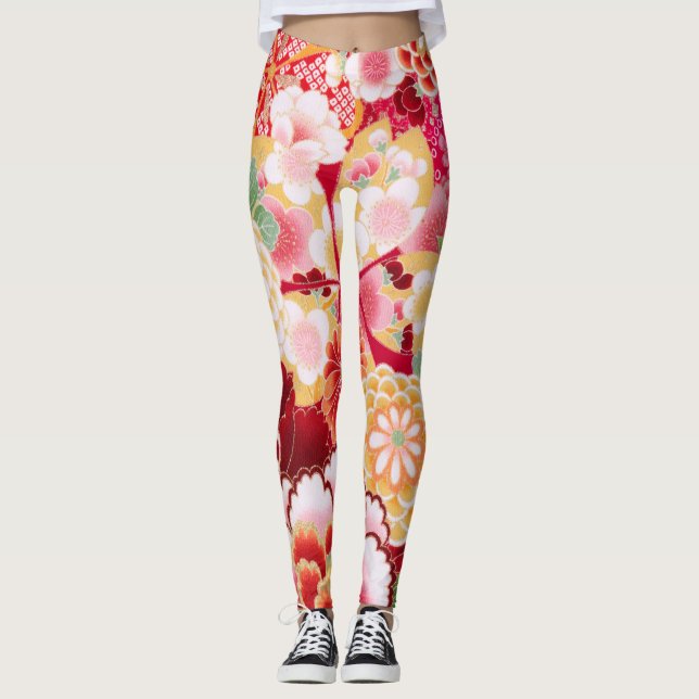 Falln Red Floral Burst Leggings (Front)
