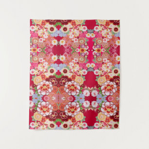 Falln Red Floral Burst Tapestry