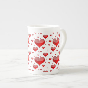 Falln Red Hearts (You Choose Background Colour!) Bone China Mug