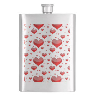 Falln Red Hearts (You Choose Background Colour!) Hip Flask