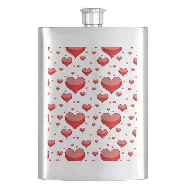 Falln Red Hearts (You Choose Background Colour!) Hip Flask (Front)