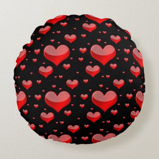 Falln Red Hearts (You Choose Background Colour!) Round Cushion (Front)