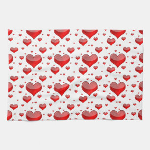 Falln Red Hearts (You Choose Background Colour!) Tea Towel