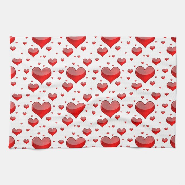 Falln Red Hearts (You Choose Background Colour!) Tea Towel (Horizontal)
