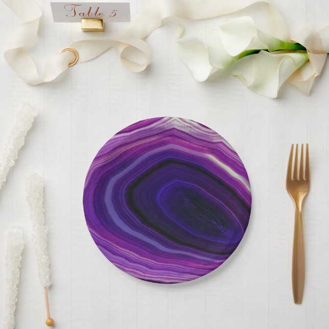 Falln Swirled Purple Geode Paper Plate (Wedding)