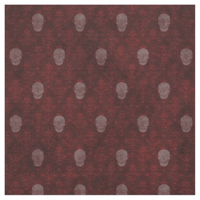 Falln Victorian Skulls Red Fabric (Close Up)