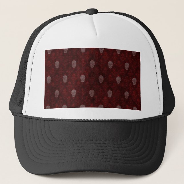 Falln Victorian Skulls Red Trucker Hat (Front)